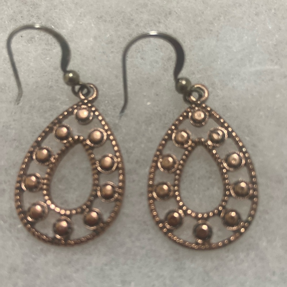 Vintage modern copper bronze drop earrings